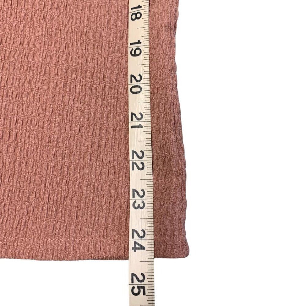 Women’s Rusty Brown Ruffle Neck Crinkle-Textured Blouse – Short Sleeve Top - Picture 6 of 6